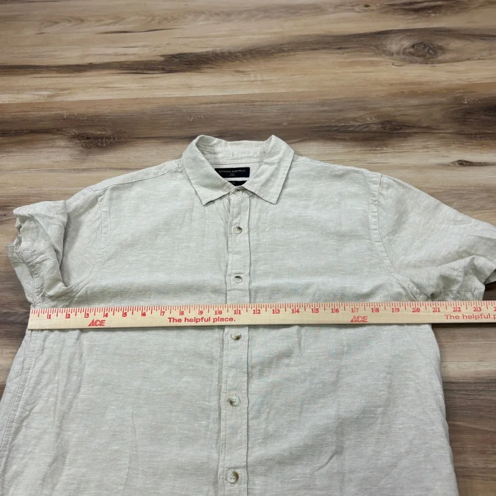 Banana Republic Shirt Mens M Minimalist Linen Cotton Slim Fit Beige Summer Khaki